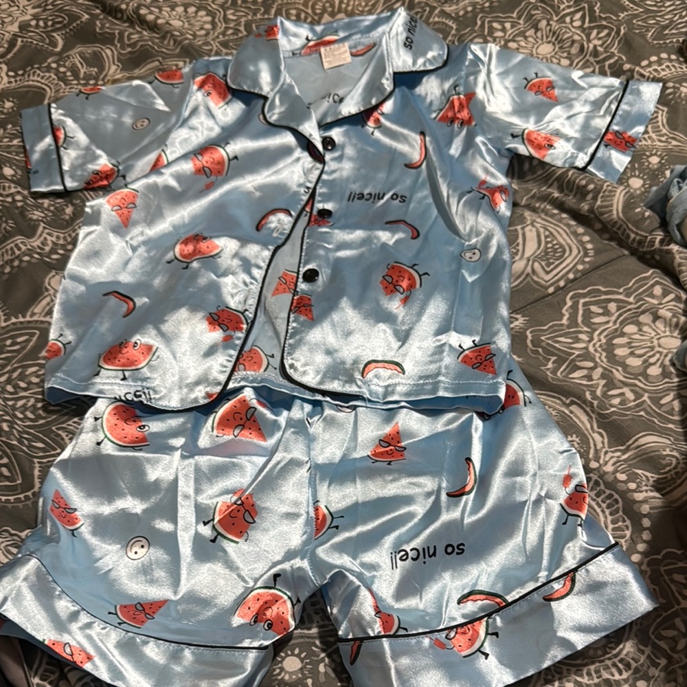 Blue Watermelon Print Kids Pajamas